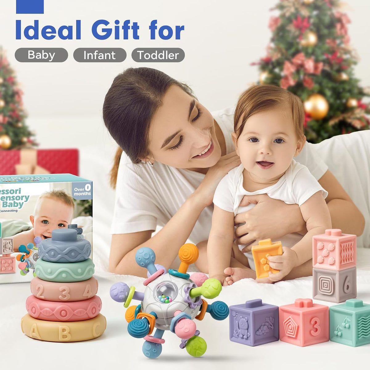 Infant stacking ring toys displaying their shape and surface details.