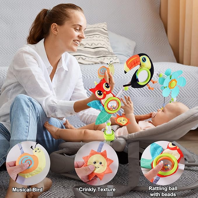 Infant Stroller Toy Bar With Clips And Hanging Toys