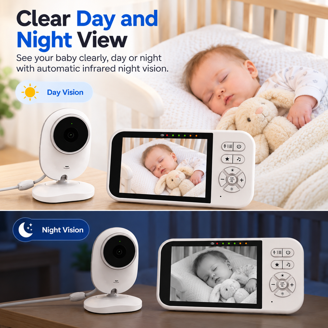 Infant monitoring system featuring separate camera and parent unit