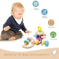 Easy-grip wooden infant rattle designed for small hands
