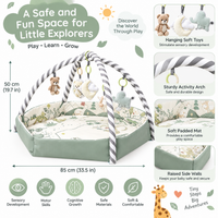 Infant activity play mat with soft padded floor and animal design