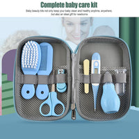 Infant hair care set featuring a soft brush and comb with compact storage