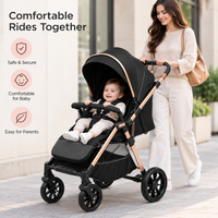 Infant stroller with extended canopy padded seating and front safety bar