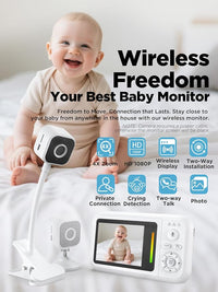 Infant video receiver showing a live nursery feed with convenient physical control buttons