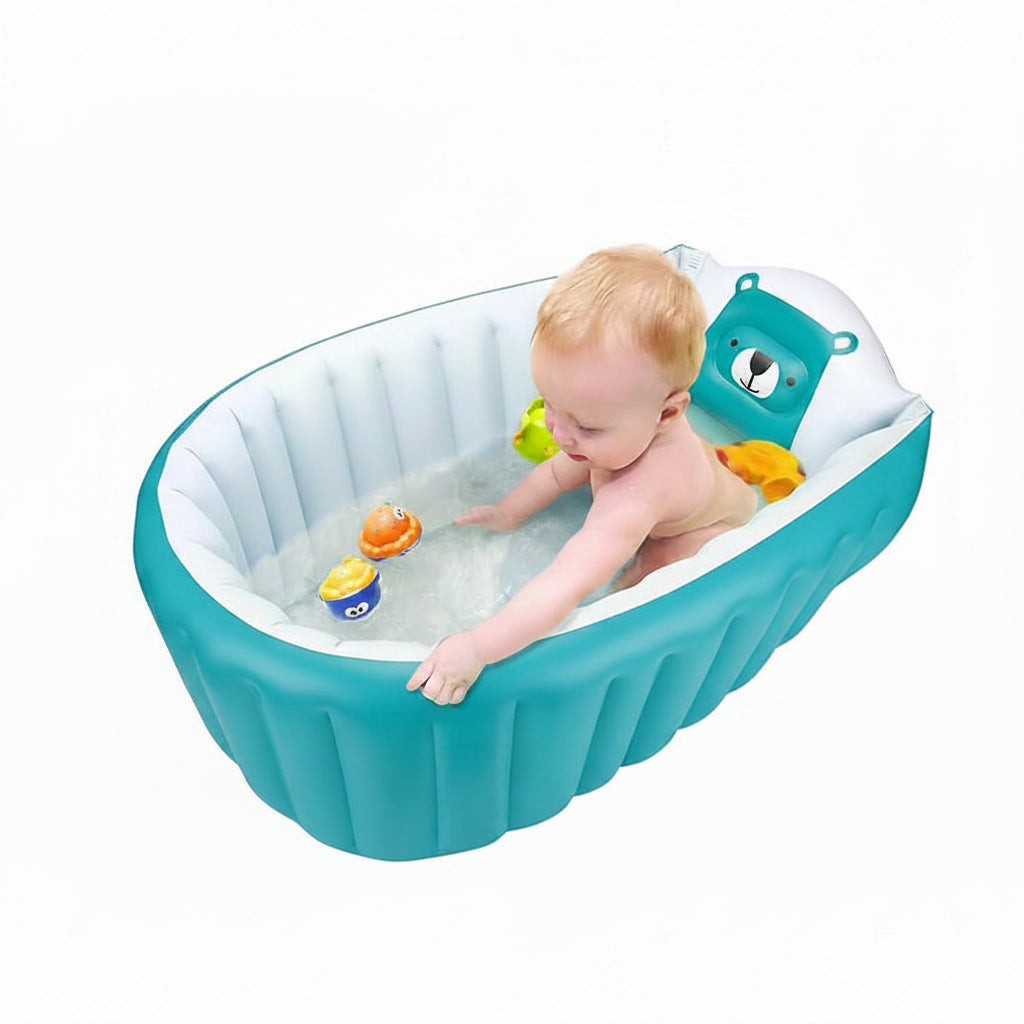 Inflatable baby bathtub with included air pump for easy setup