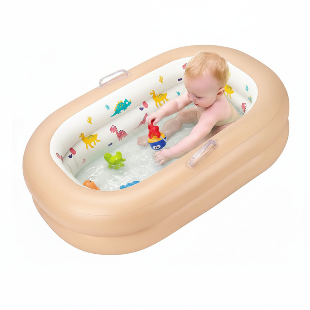 Front view of inflatable baby bathtub with soft cushioned base