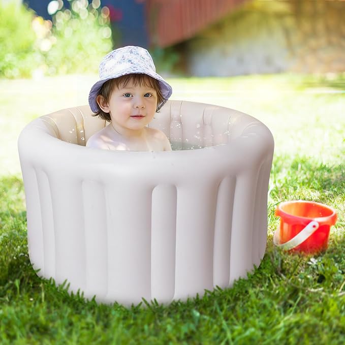 Inflatable baby bathtub with air valve and user guide
