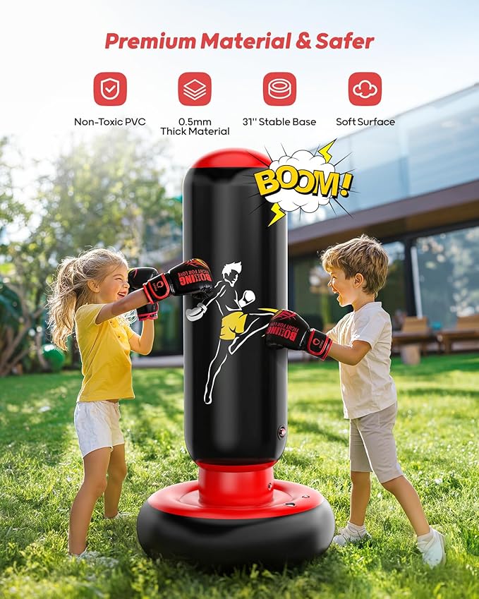 Inflatable Boxing Bag for Kids with Bounce Back Design