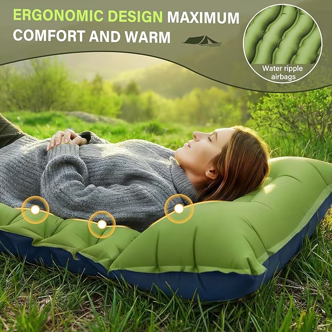 Inflatable Camping Mat Green Lightweight for Outdoor Use