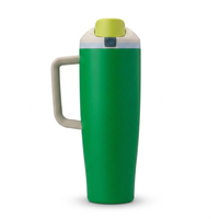 40 oz insulated stainless steel tumbler with straw and side handle in green