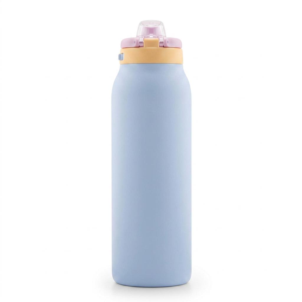 Insulated stainless steel water bottle with quick fill leakproof lid
