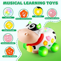 Interactive cow-shaped animal toy for indoor play