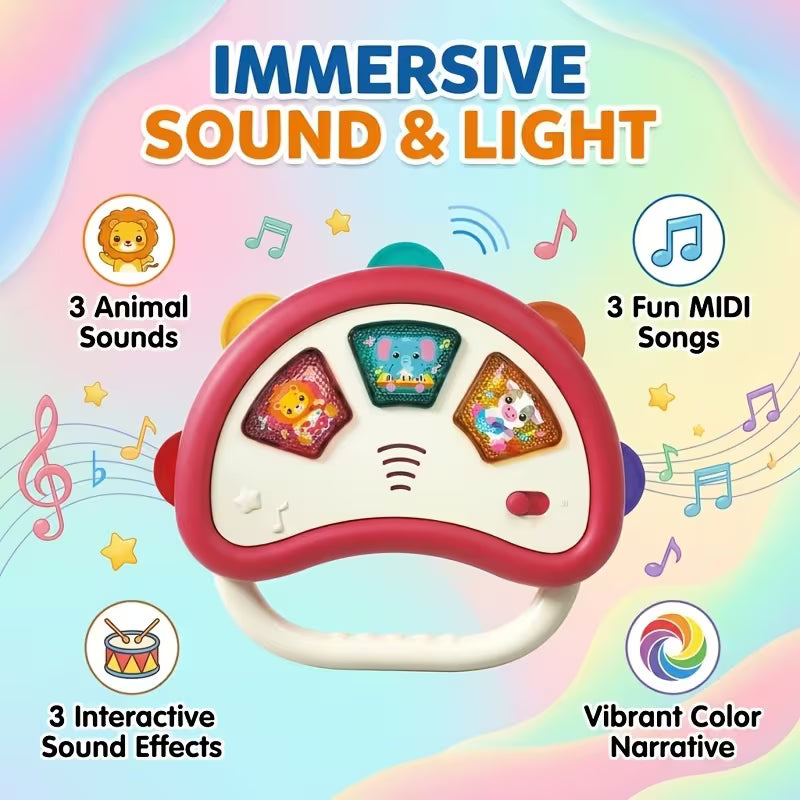 Interactive animal sound baby toy with lights, music and easy-grip shape for toddlers