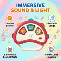 Interactive animal sound baby toy with lights, music and easy-grip shape for toddlers