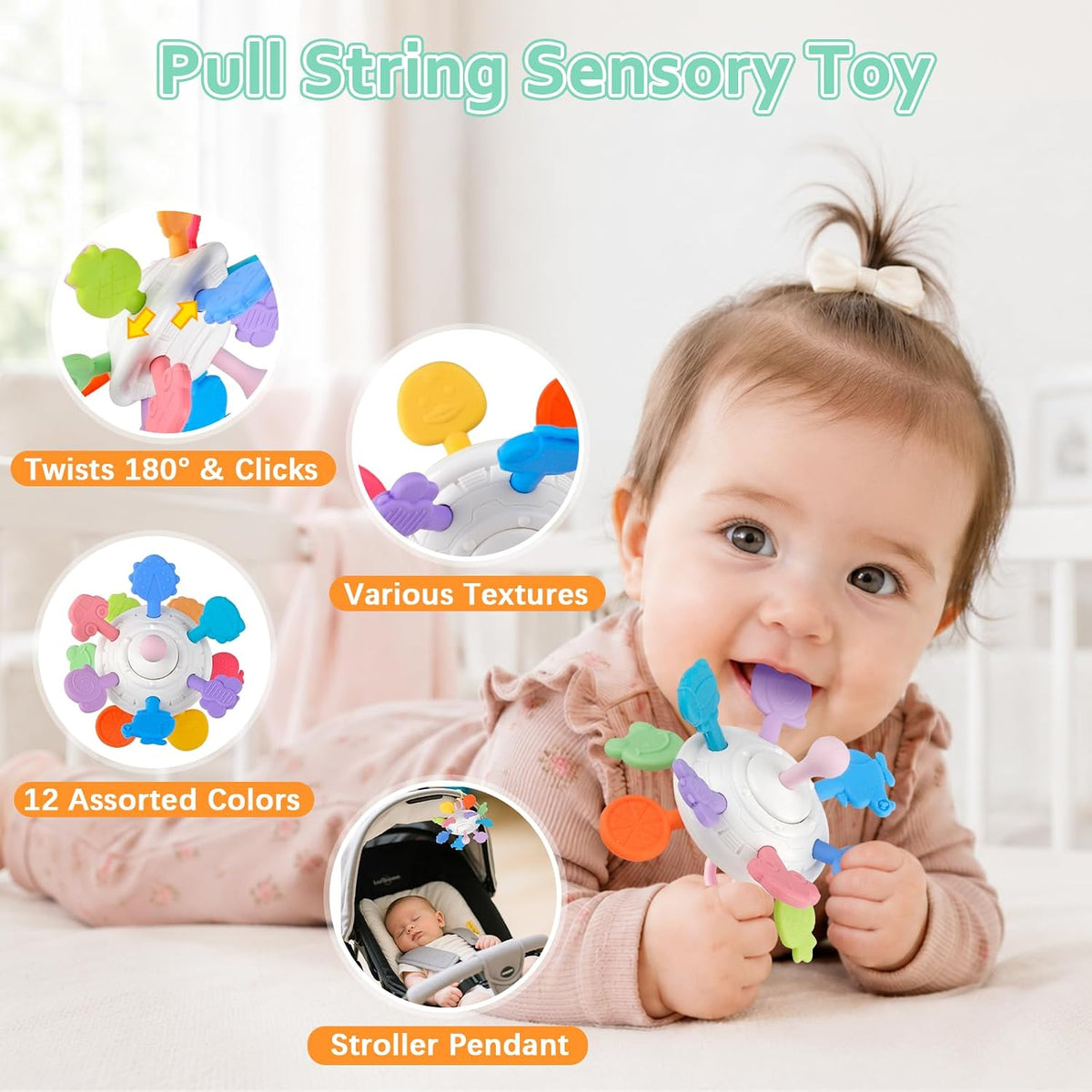 Close-up of an interactive feature on the baby sensory activity toy.