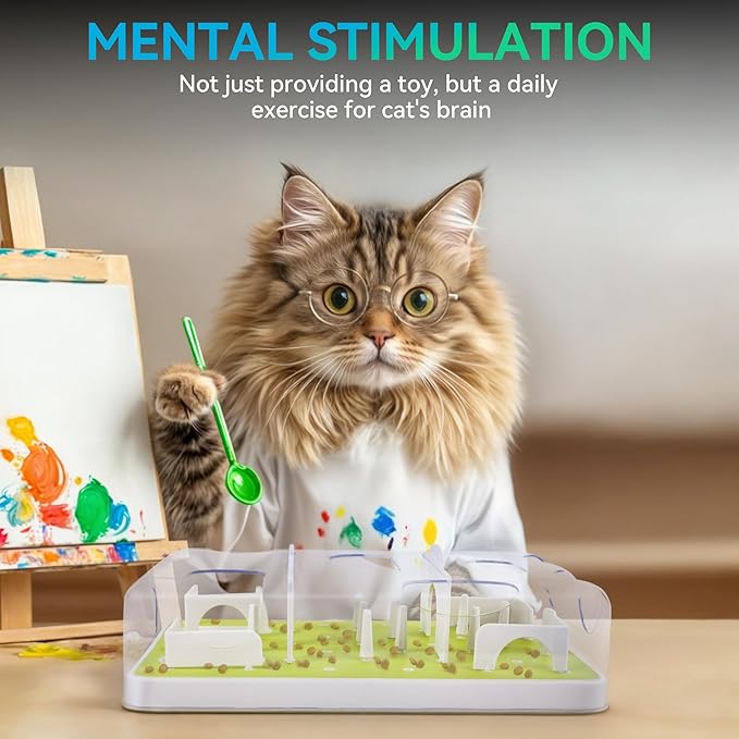 Interactive cat puzzle feeder filled with kibble for slow feeding