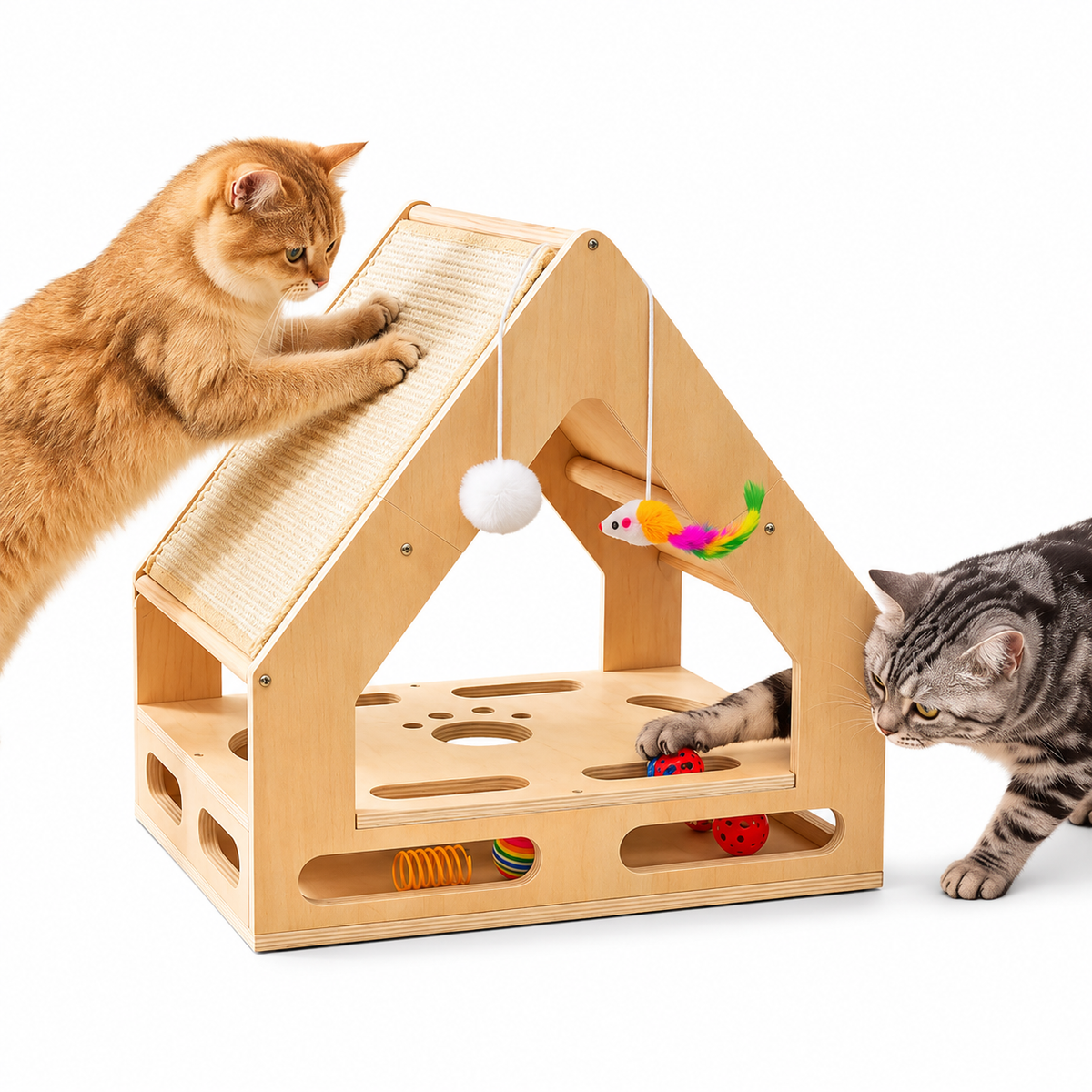 Interactive cat scratcher with scratching post and teaser toy