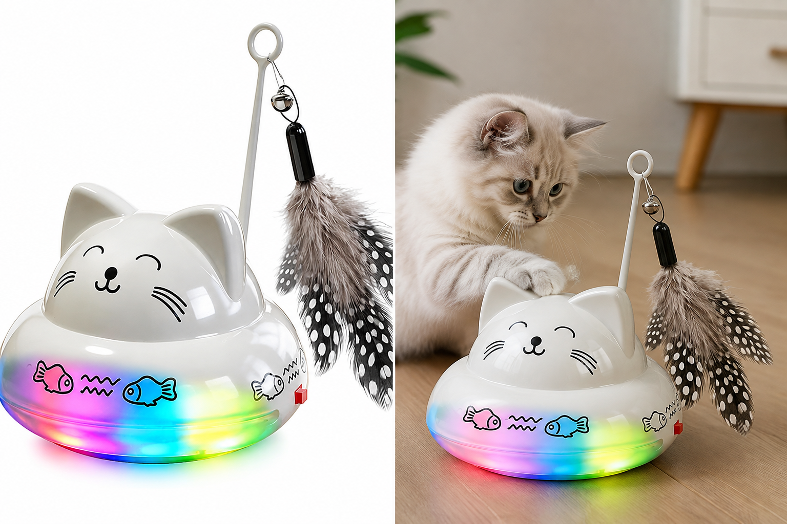 Interactive Cat Toy with Feather and Bell Attachment
