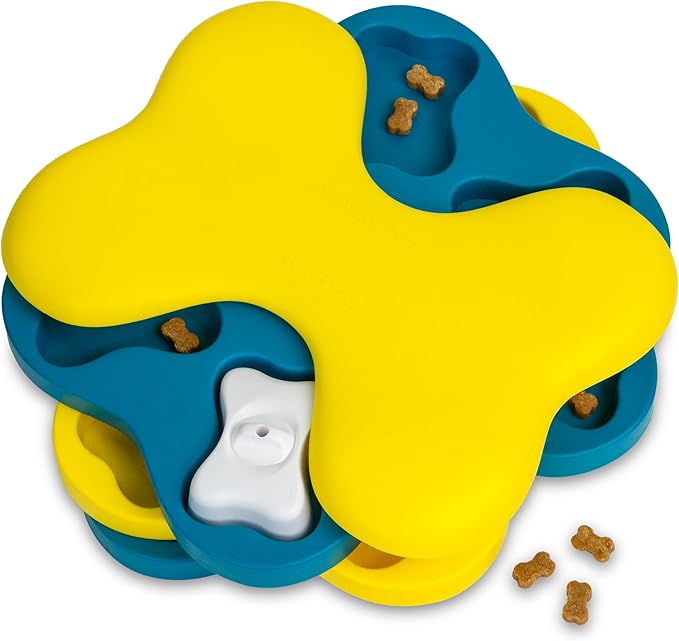 Interactive dog treat puzzle toy with spinning layers