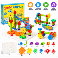 Interactive gear building set with rotating gears and connecting pieces