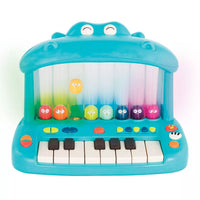 Close-up of the interactive piano keys on a musical keyboard toy for children.