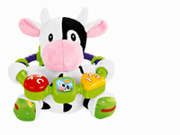 Interactive musical baby toy with a soft plush body