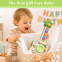 Interactive musical guitar toy for kids with animal sounds, buttons and colorful design
