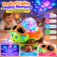 Interactive musical toy combining lights, sounds and electric movement.