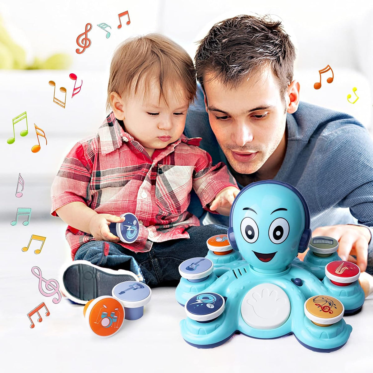 Interactive octopus toy with colorful light effects for musical playtime.