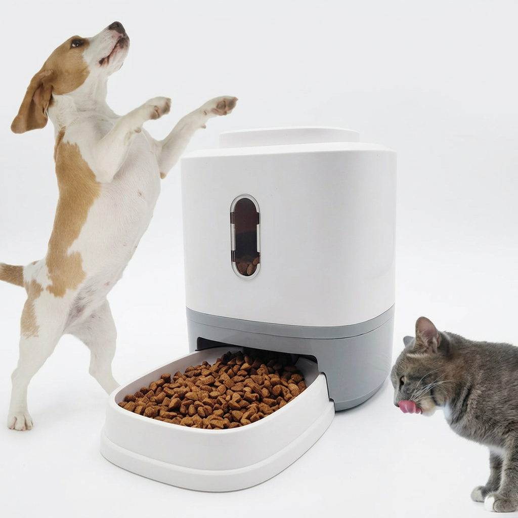 Interactive pet feeder toy for cats and dogs with press-to-dispense design