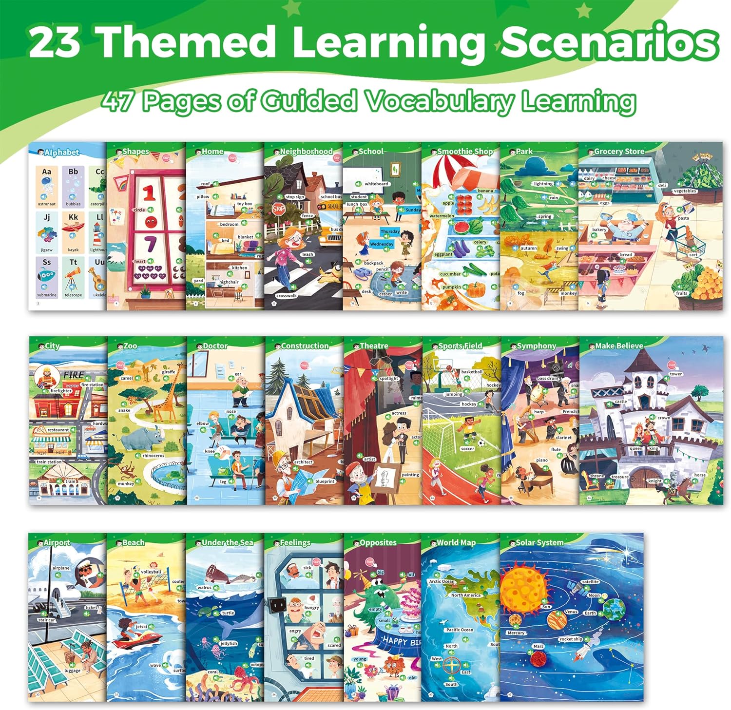 Interactive sound learning book for toddlers with touch activated audio