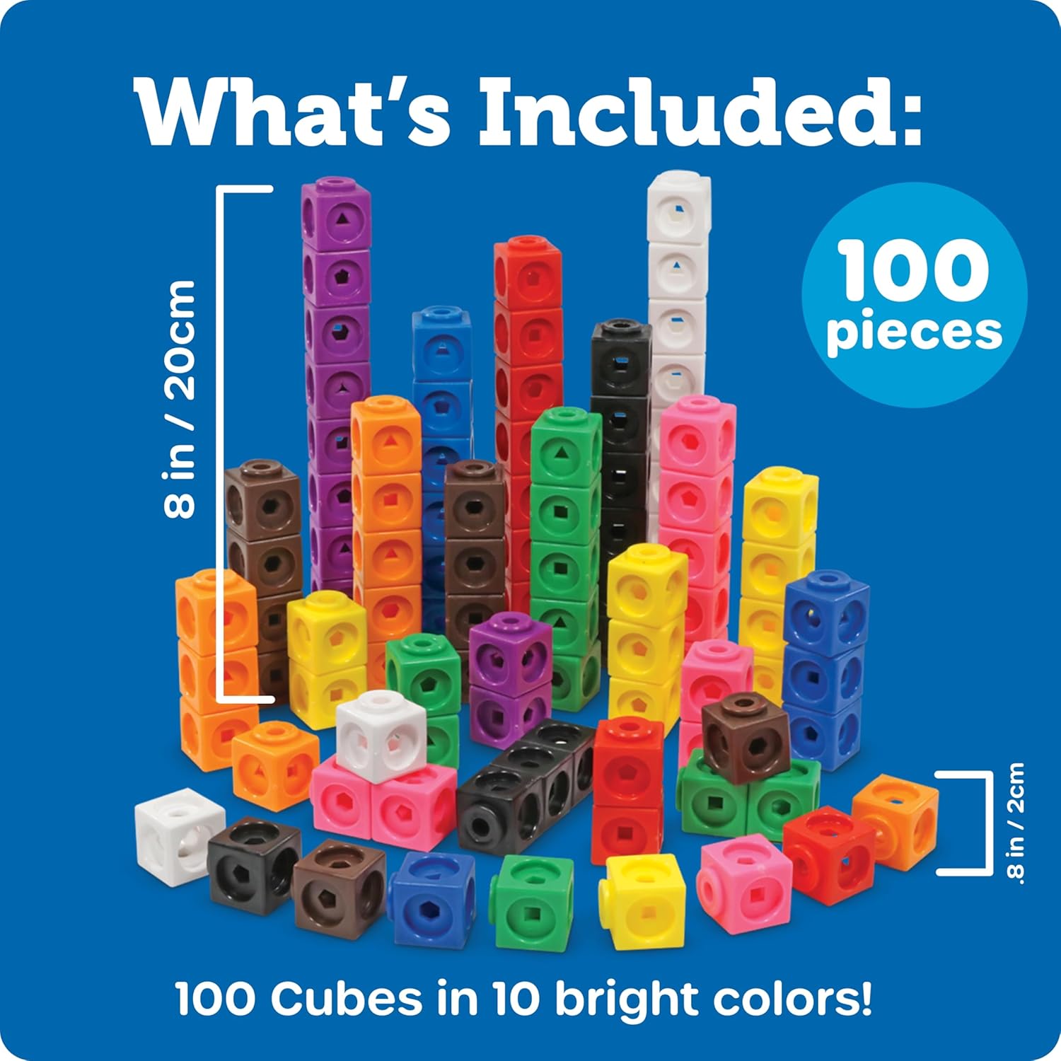 Interlocking math cubes for kids used for counting, measuring and simple math activities