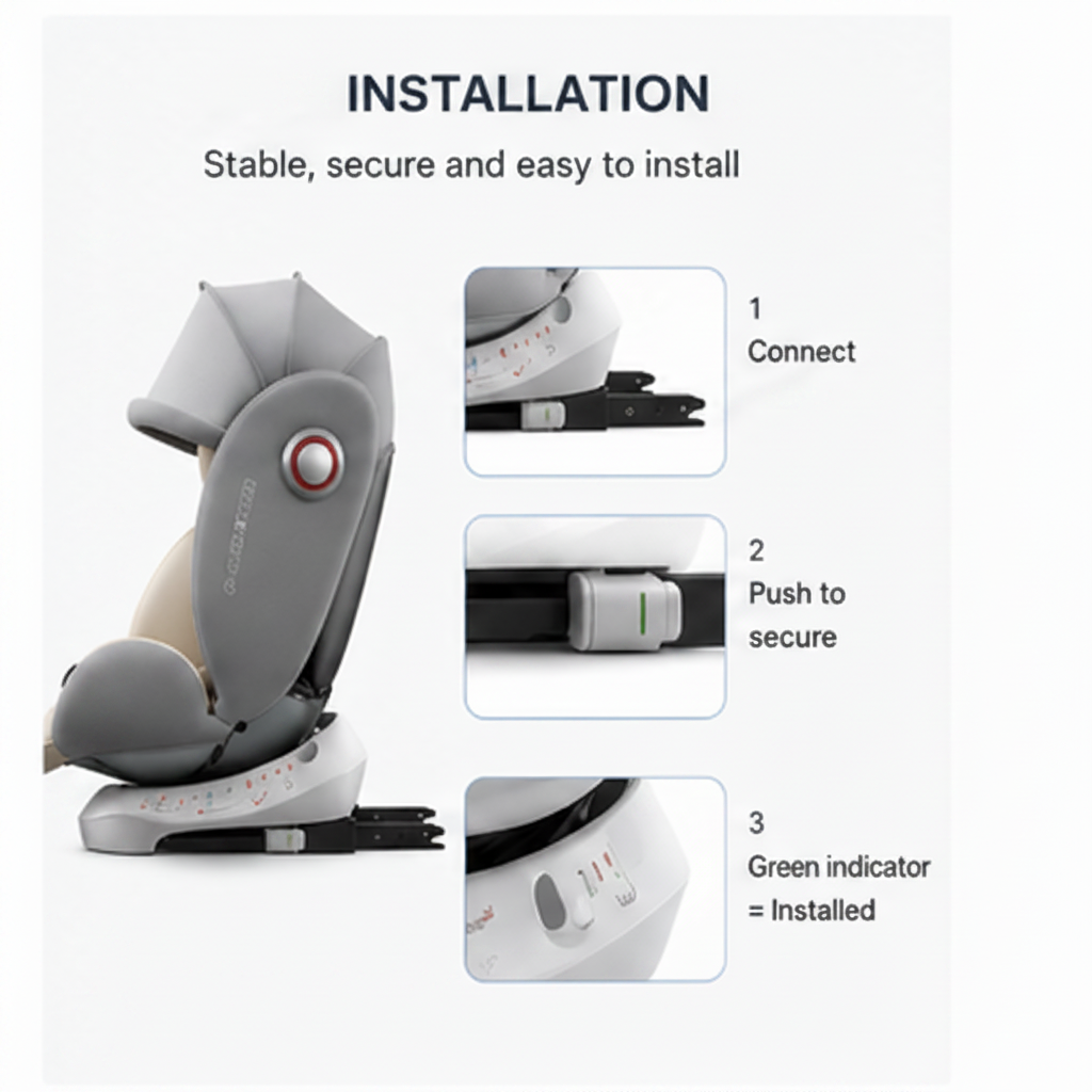 Side view of ISOFIX rotating baby car seat