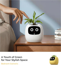 Ivory tabletop smart planter arranged in a modern home interior