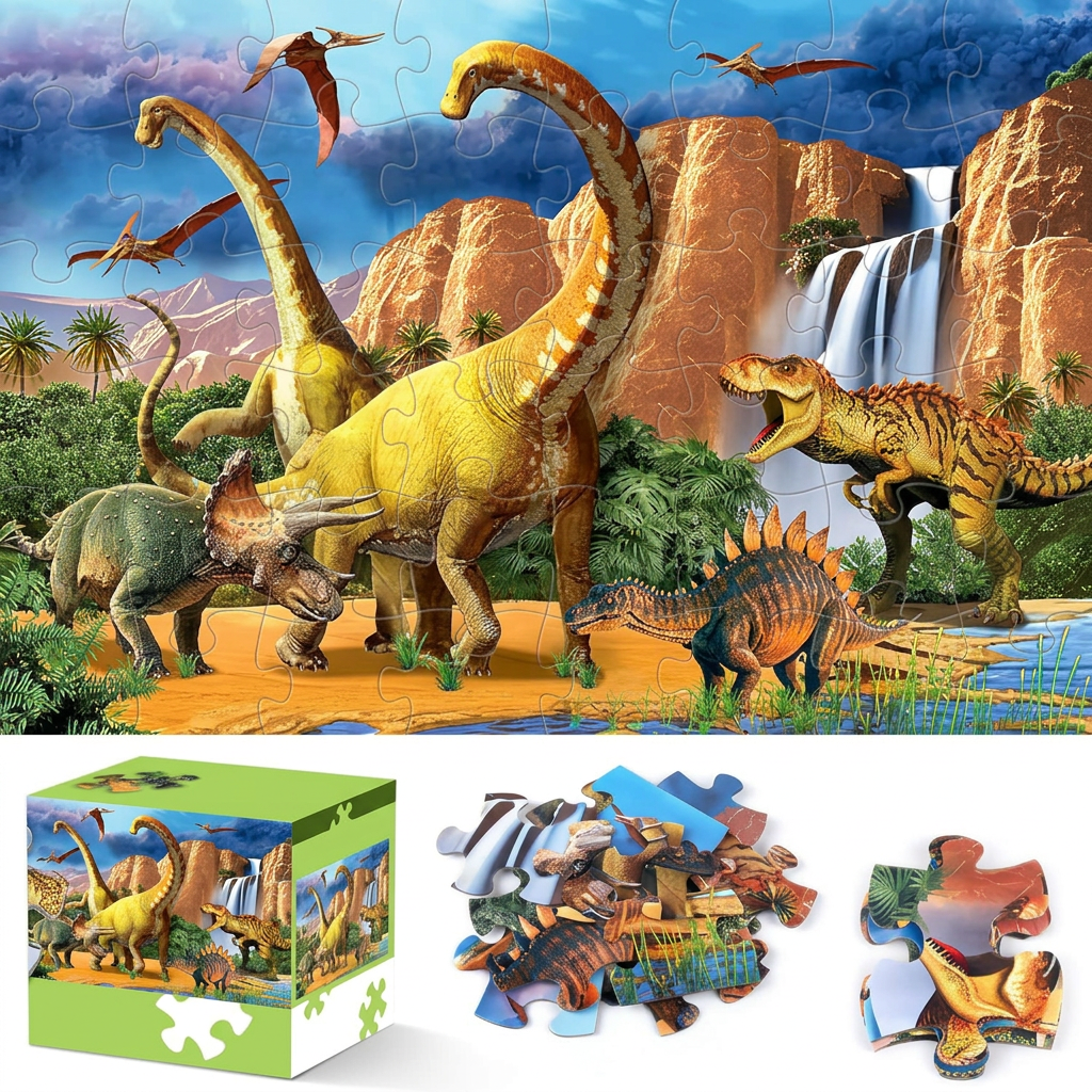 48 Piece Jumbo Floor Puzzle featuring Waterfall Dinosaur Theme for Toddlers and Preschoolers