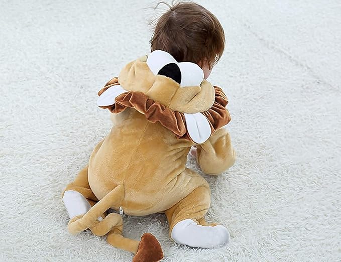 Full-length infant costume made with soft-looking beige material