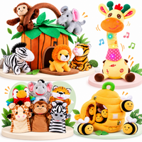 Jungle Friends Play Bundle with plush animals, dancing giraffe, hand puppets and sensory beehive