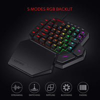 one handed RGB gaming keypad angled view