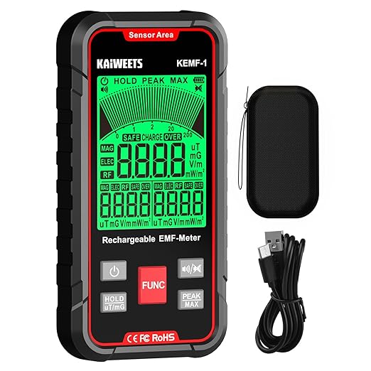 Front View of KAIWEETS 3-in-1 Handheld EMF Detector with LCD Display