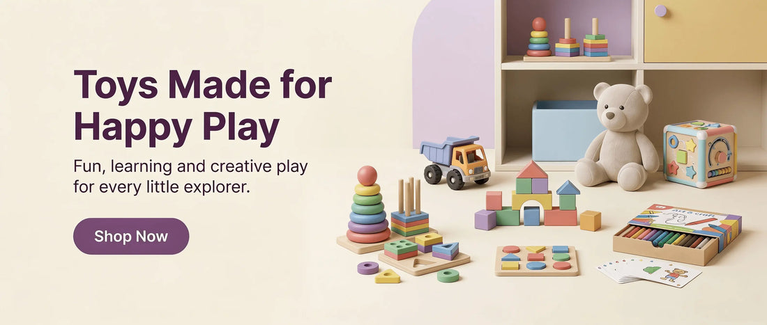 Kartlo toys and games banner with colorful kids toys building blocks and play items