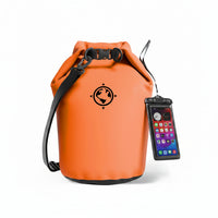 Roll-top dry storage bag with phone case for outdoor use