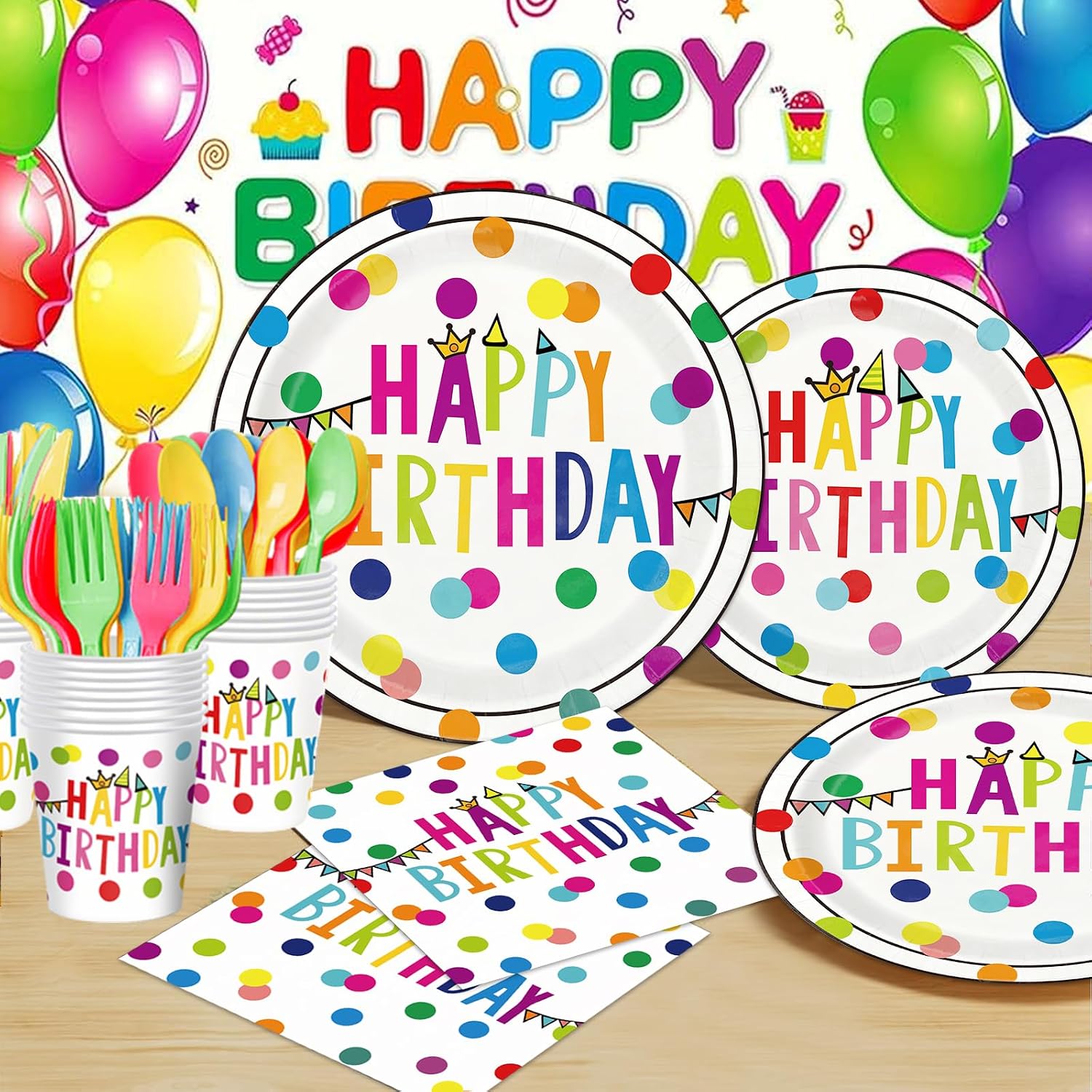 Colorful paper plates set for kids birthday party celebrations