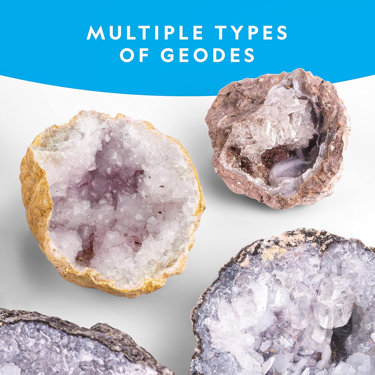 Kids breaking geodes to discover natural crystals science activity