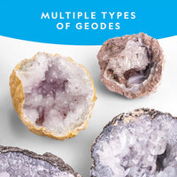 Kids breaking geodes to discover natural crystals science activity
