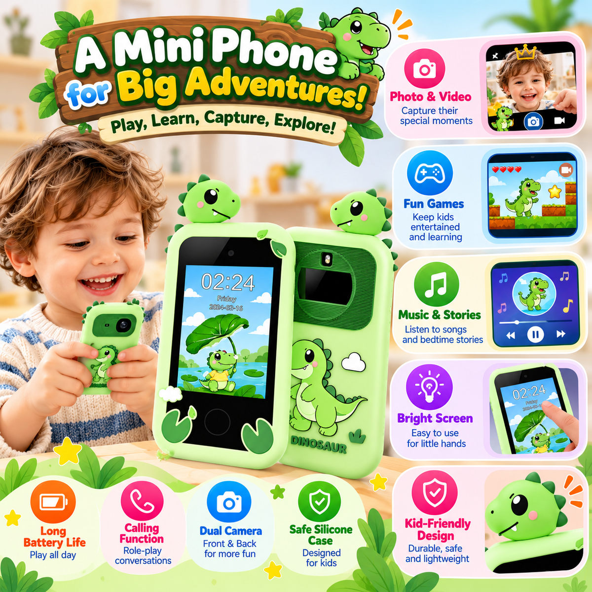 Kids camera with video recording functionality for capturing everyday activities.