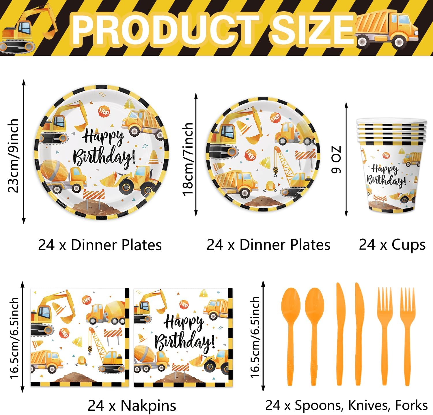  Kids construction party tableware set with disposable plates and cups