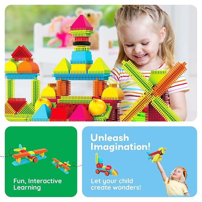 Soft interlocking blocks for kids with colorful hedgehog-style pieces for construction activity