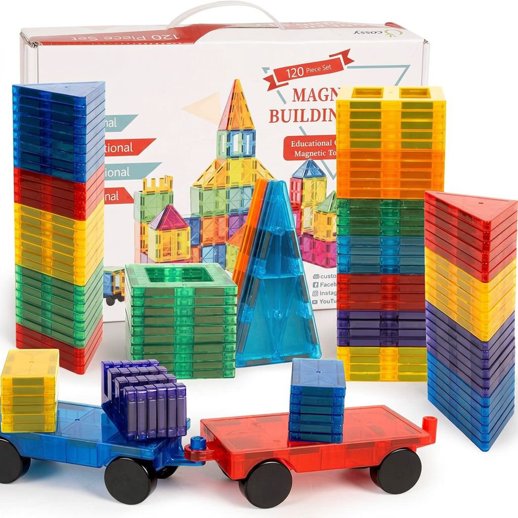 kids creative building blocks with magnetic tiles for STEM learning and fun