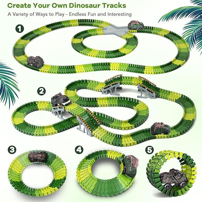 kids dinosaur racing track playset with bendable track pieces