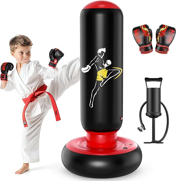 Kids Inflatable Punching Bag Set with Boxing Gloves for Training